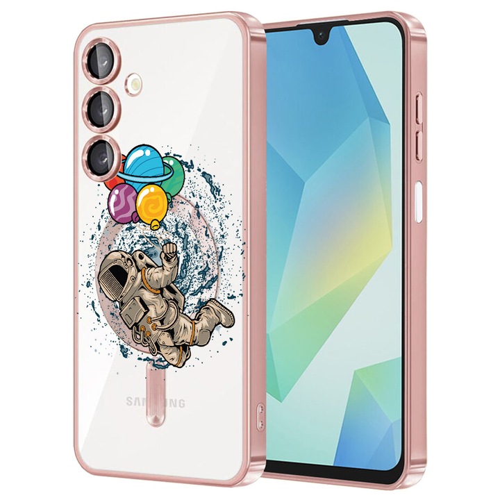 Husa BestCase® Luxury MagSafe, Compatibila Samsung Galaxy A55, Astronaut, Ultra-Soft, Margini metalizate, 1983984 MC Rose 773