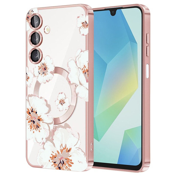Husa BestCase® Luxury MagSafe, Compatibila Samsung Galaxy A55, Pastel Colors - Flowers, Ultra-Soft, Margini metalizate, 1983984 MC Rose 499
