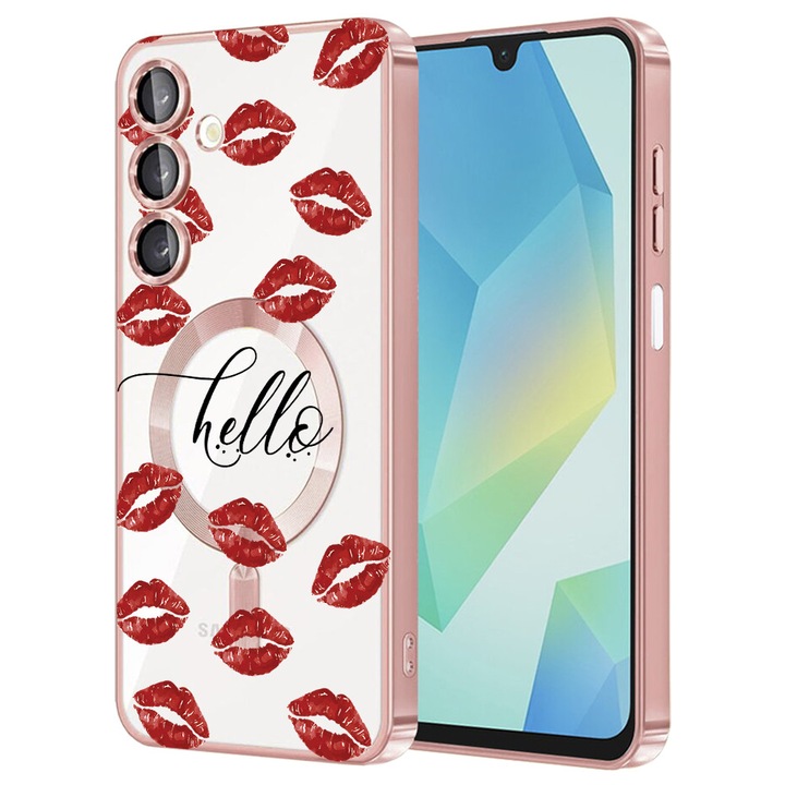 Husa BestCase® Luxury MagSafe, Compatibila Samsung Galaxy A55, Kisses, Ultra-Soft, Margini metalizate, 1983984 MC Rose 140