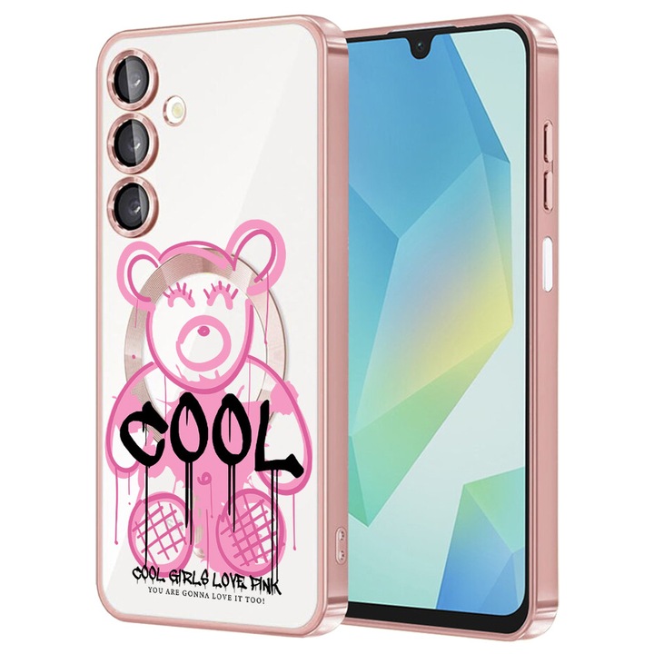 Husa BestCase® Luxury MagSafe, Compatibila Samsung Galaxy A55, Teddy Bear Cool Pink, Ultra-Soft, Margini metalizate, 1983984 MC Rose 1551