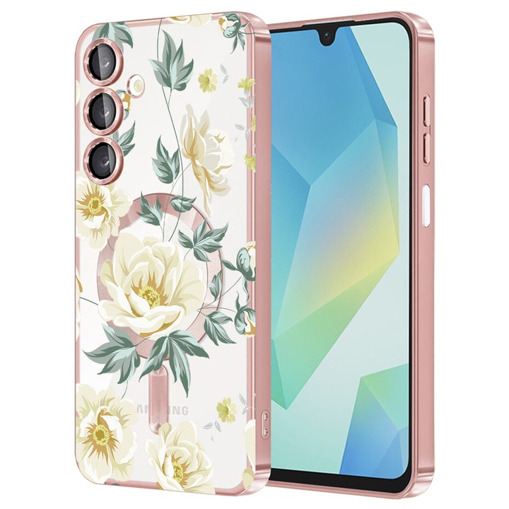Husa BestCase® Luxury MagSafe, Compatibila Samsung Galaxy A55, Flowers, Ultra-Soft, Margini metalizate, 1983984 MC Rose 126