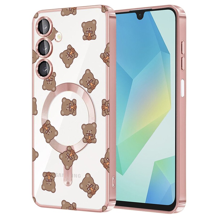 Husa BestCase® Luxury MagSafe, Compatibila Samsung Galaxy A55, Teddy Bear Pattern, Ultra-Soft, Margini metalizate, 1983984 MC Rose 974