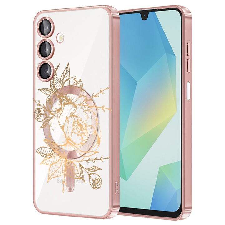 Husa BestCase® Luxury MagSafe, Compatibila Samsung Galaxy A55, Golden Rose, Ultra-Soft, Margini metalizate, 1983984 MC Rose 989