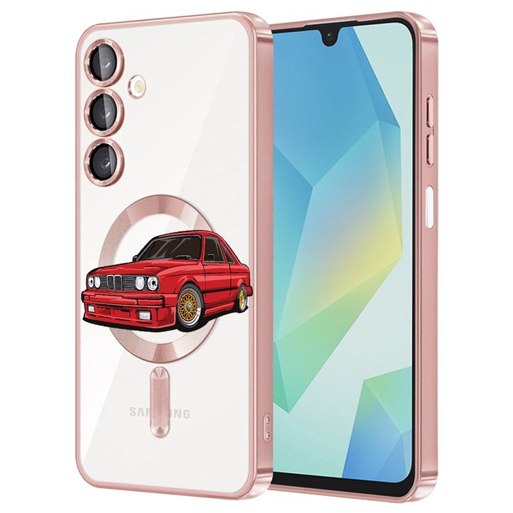 Husa BestCase® Luxury MagSafe, Compatibila Samsung Galaxy A55, Classic Car, Ultra-Soft, Margini metalizate, 1983984 MC Rose 829
