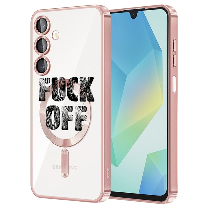 Husa BestCase® Luxury MagSafe, Compatibila Samsung Galaxy A55, Fck off, Ultra-Soft, Margini metalizate, 1983984 MC Rose 139