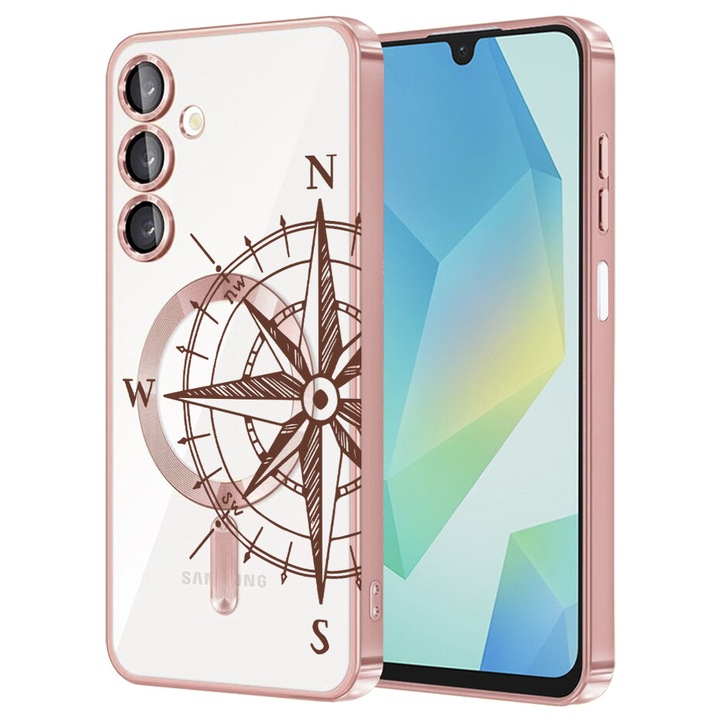 Husa BestCase® Luxury MagSafe, Compatibila Samsung Galaxy A55, Compass, Ultra-Soft, Margini metalizate, 1983984 MC Rose 971