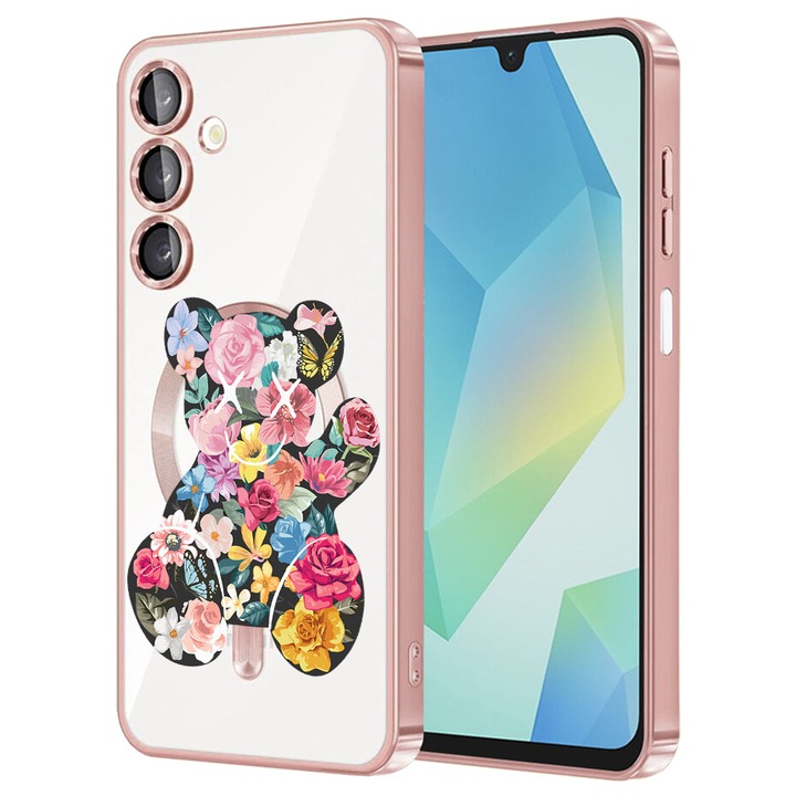 Husa BestCase® Luxury MagSafe, Compatibila Samsung Galaxy A55, Teddy Bear Color Flower, Ultra-Soft, Margini metalizate, 1983984 MC Rose 1550