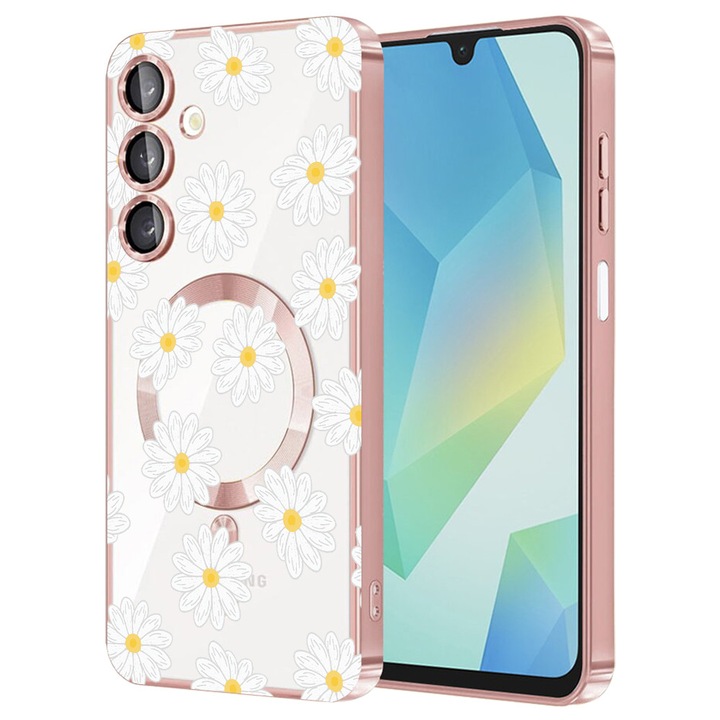 Husa BestCase® Luxury MagSafe, Compatibila Samsung Galaxy A55, Happy Flowers Daisy, Ultra-Soft, Margini metalizate, 1983984 MC Rose 513
