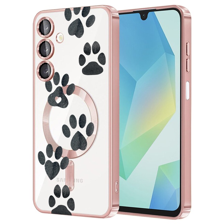 Husa BestCase® Luxury MagSafe, Compatibila Samsung Galaxy A55, Dog Paw, Ultra-Soft, Margini metalizate, 1983984 MC Rose 1013