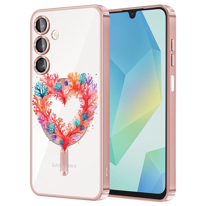 Husa BestCase® Luxury MagSafe, Compatibila Samsung Galaxy A55, Coral Heart, Ultra-Soft, Margini metalizate, 1983984 MC Rose 1599