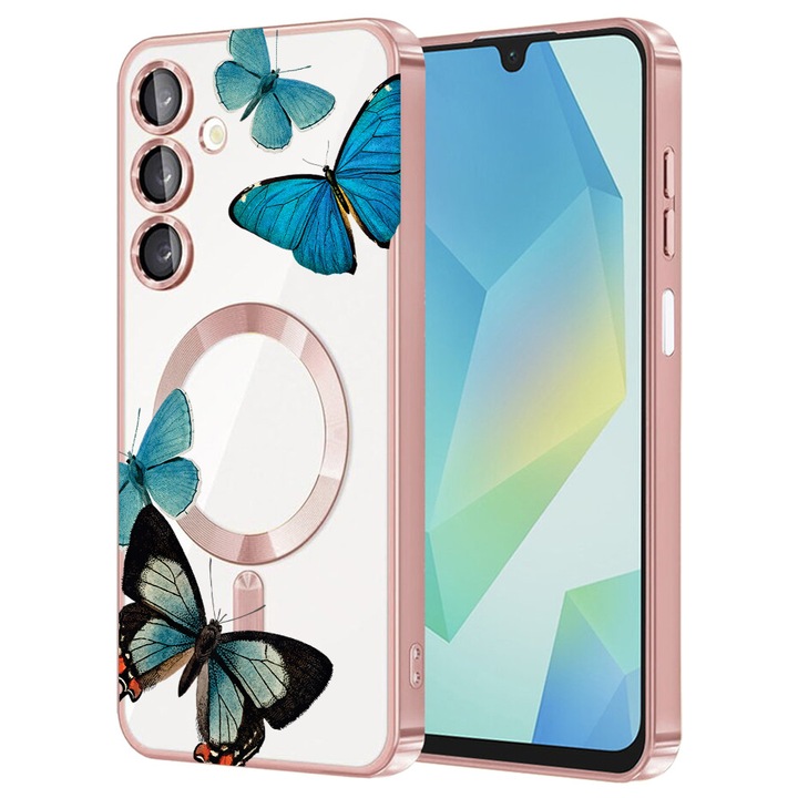 Husa BestCase® Luxury MagSafe, Compatibila Samsung Galaxy A55, Beautiful Blue Butterflies, Ultra-Soft, Margini metalizate, 1983984 MC Rose 991