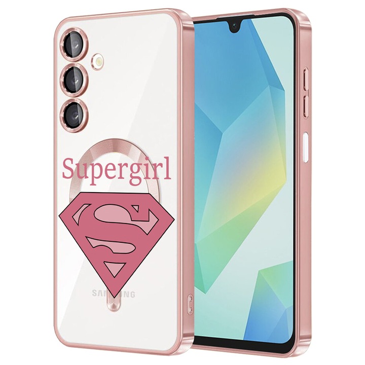 Husa BestCase® Luxury MagSafe, Compatibila Samsung Galaxy A55, Super Girl, Ultra-Soft, Margini metalizate, 1983984 MC Rose 1806