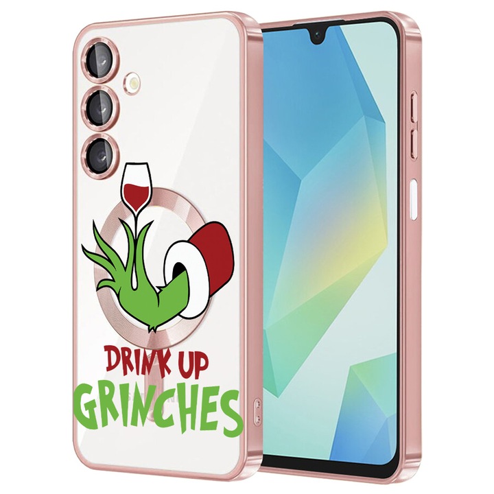 Husa BestCase® Luxury MagSafe, Compatibila Samsung Galaxy A55, Grinches - Drink Up, Ultra-Soft, Margini metalizate, 1983984 MC Rose 1604