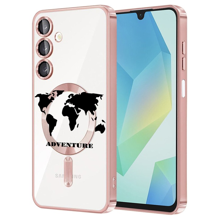 Husa BestCase® Luxury MagSafe, Compatibila Samsung Galaxy A55, Travel Adventure, Ultra-Soft, Margini metalizate, 1983984 MC Rose 734