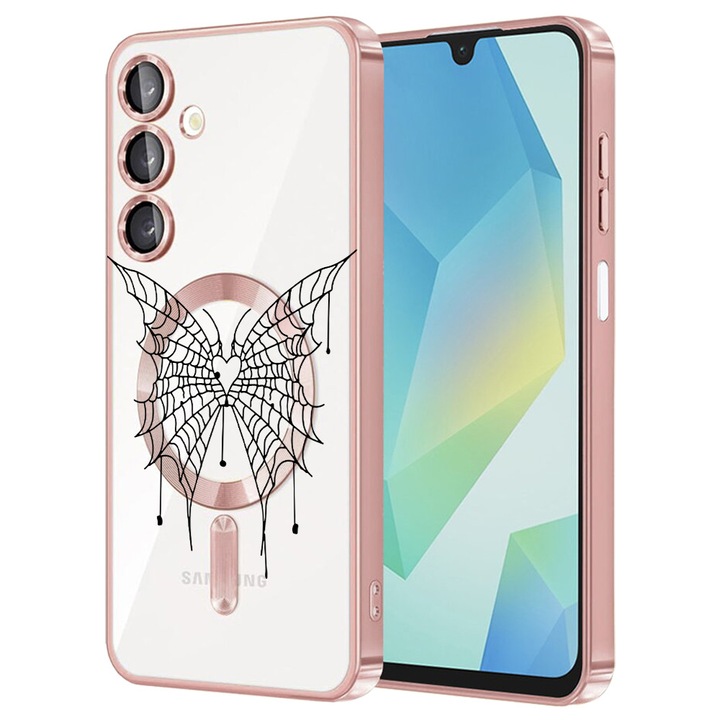 Husa BestCase® Luxury MagSafe, Compatibila Samsung Galaxy A55, Butterfly, Ultra-Soft, Margini metalizate, 1983984 MC Rose 1042