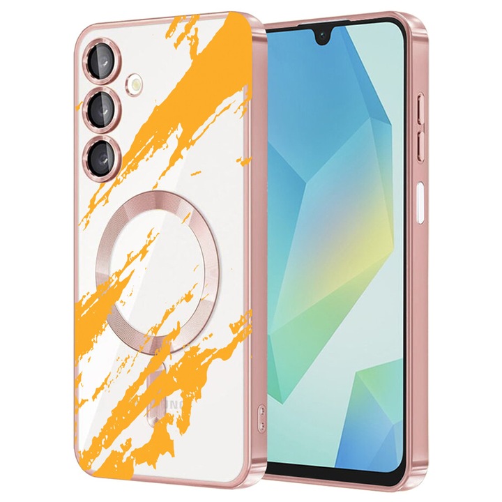 Husa BestCase® Luxury MagSafe, Compatibila Samsung Galaxy A55, Golden Stripes, Ultra-Soft, Margini metalizate, 1983984 MC Rose 1054