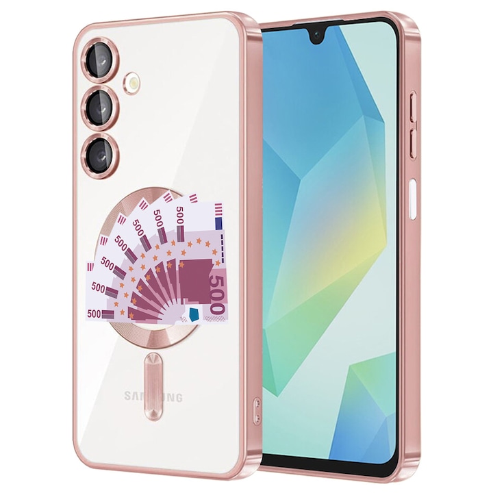 Husa BestCase® Luxury MagSafe, Compatibila Samsung Galaxy A55, 500 euro, Ultra-Soft, Margini metalizate, 1983984 MC Rose 1487