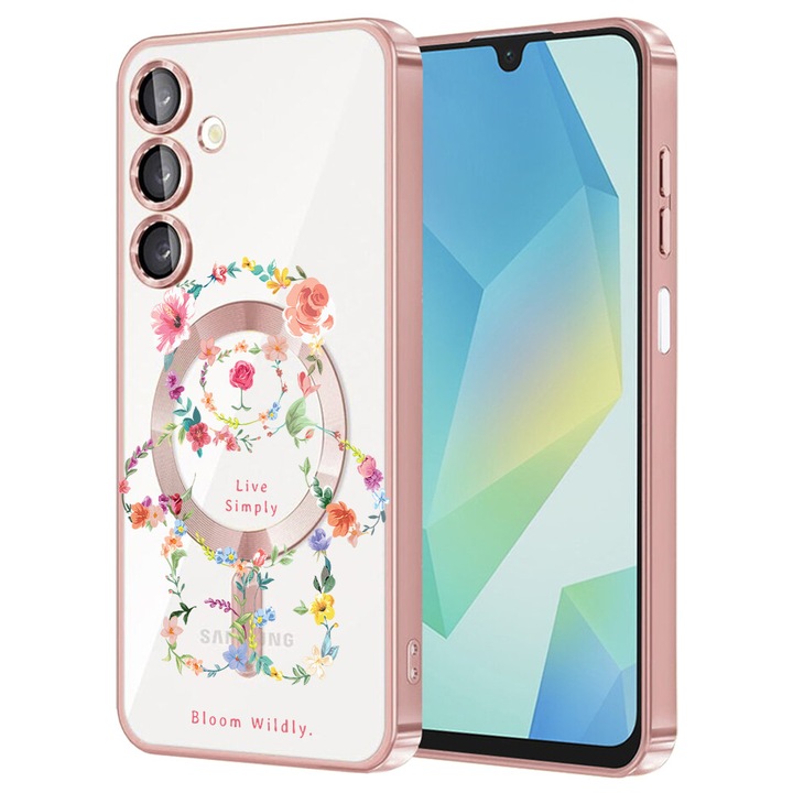 Husa BestCase® Luxury MagSafe, Compatibila Samsung Galaxy A55, Teddy Bear Live Simply, Ultra-Soft, Margini metalizate, 1983984 MC Rose 1555