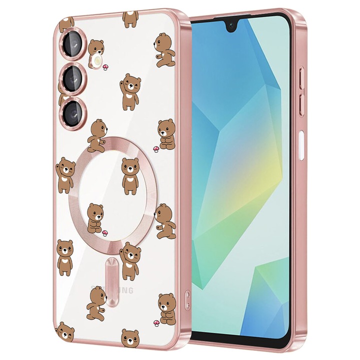 Husa BestCase® Luxury MagSafe, Compatibila Samsung Galaxy A55, Teddy Bear Pattern, Ultra-Soft, Margini metalizate, 1983984 MC Rose 970