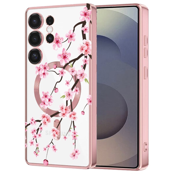 Husa BestCase® Luxury MagSafe, Compatibila Samsung Galaxy S25 Ultra, Japan Cherry tree, Ultra-Soft, Margini metalizate, 1946051 MC Rose 1475