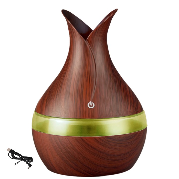 GREATON Aromaterápiás diffúzor és ultrahangos párásító, 300 ml-es tartály, sötét fa, ideális otthonra és irodába