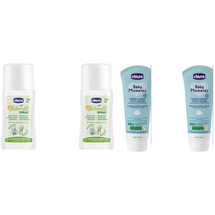 Chicco babaápolási készlet, 2 x Naturalz eukaliptusz védőspray 100ml, 2 x Baby Moments krém 100ml