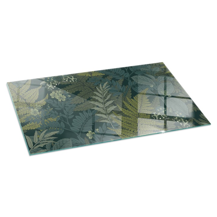 Tabla protectie podea semineu, Tulup, Motive vegetale cu fluturi, Verde, 120x60 cm, Dreptunghiular, Cu imprimeu, Termorezistenta, Anti-Zgarieturi, 010010780180000282769