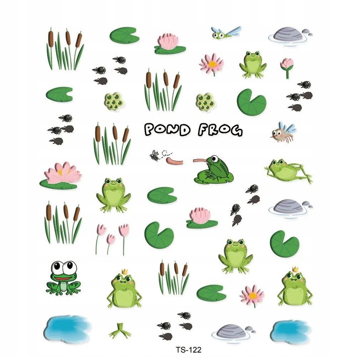 3D körömmatrica szett, 9,5x8cm, békaminta, többszínű