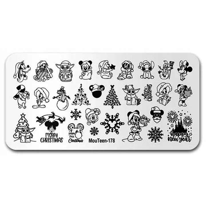 Placuta cu stampile pentru unghii, 12x6cm, model de Craciun, argintiu