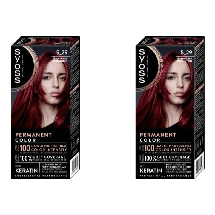 Pachet x 2 Vopsea de par permanenta Syoss Color Baseline 5-29 Rosu Intens, 115 ml