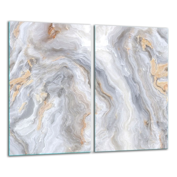 Placa de sticla protectoare 2x 30x52cm, design marmura alba, pentru gatit si taiat