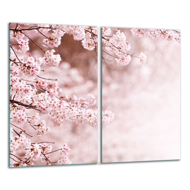 Placa de sticla pentru taiat 2x 30x52 cm, flori, pentru bucatarii electrice si gaz, antiderapanta