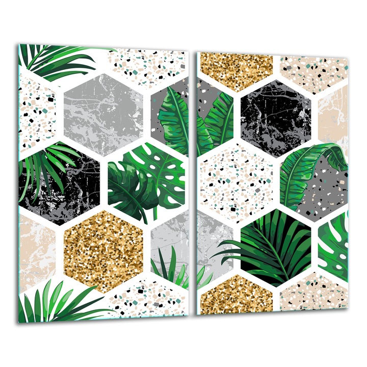 Edzett üveglap, 2 darabos szett, 30x52cm, modern grafikai dizájn, magas hőmérsékletnek ellenálló, könnyen tisztítható