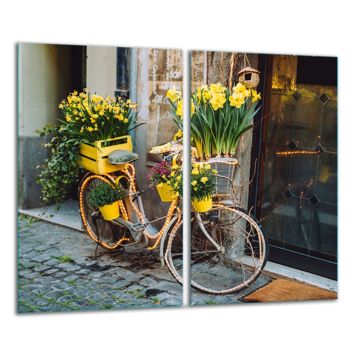 Placa de sticla protectoare 2x 30x52 cm, design grafic, pentru gatit si taiat, multicolor