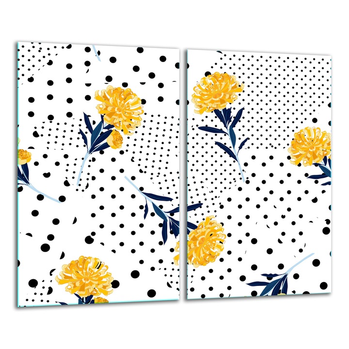 Placa de sticla pentru taiat 2x 30x52 cm, flori, pentru bucatarii electrice si gaz, antiderapanta