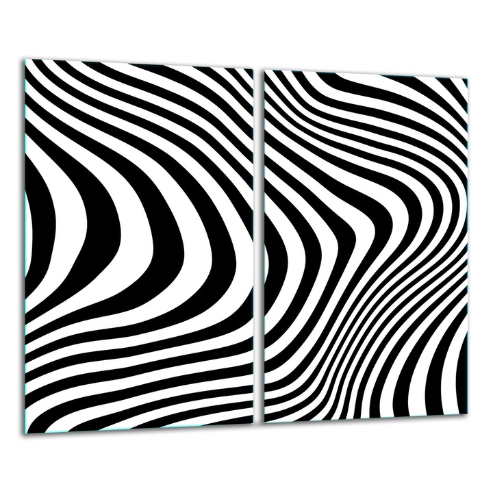 Edzett üveglap, 2 darabos szett, 30x52cm, fekete/fehér grafikával, magas hőmérsékletnek ellenálló, könnyen tisztítható