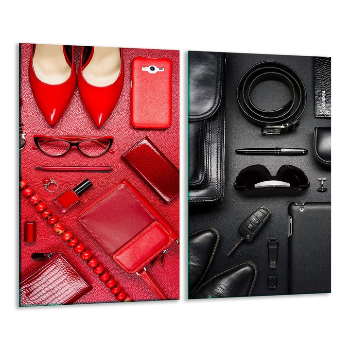 Placa de sticla protectoare 2x 30x52 cm, design grafic, pentru gatit si taiat, multicolor