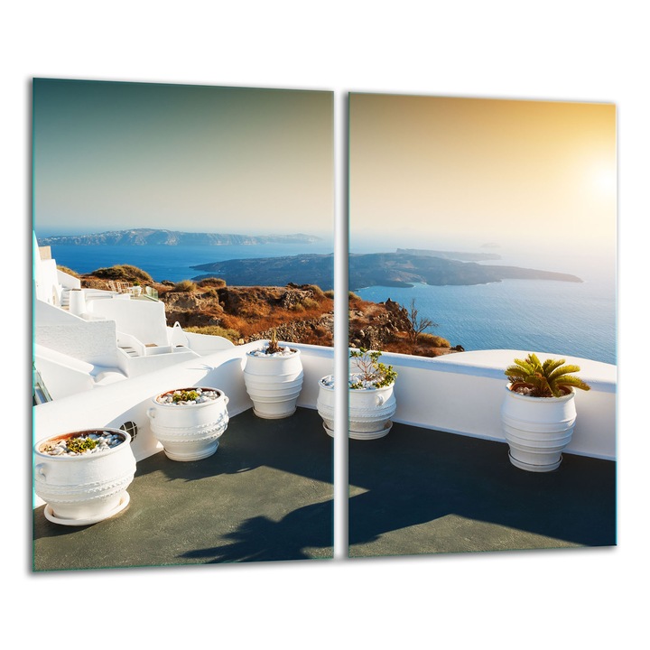 Edzett üveglap, 2 darabos készlet, 30x52cm, grafikus tájképi dizájn, magas hőmérsékletnek ellenálló, könnyen tisztítható