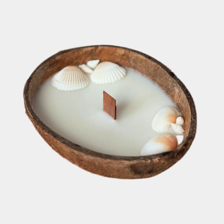 Lumanare parfumata din soia cu fitil din lemn in nuca de cocos, Del Mar
