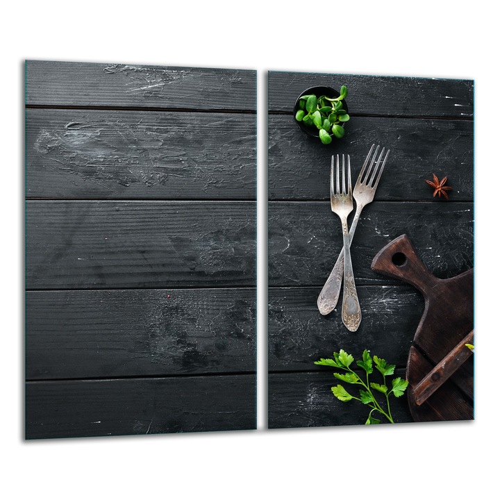 Edzett üveglap, 2 darabos szett, 30x52cm, grafikus dizájn, magas hőmérsékletnek ellenálló, könnyen tisztítható