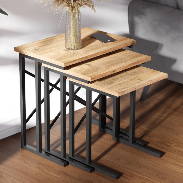 Set 3 mese nesting, Woody Fashion,20x20 mm Picioare metalice