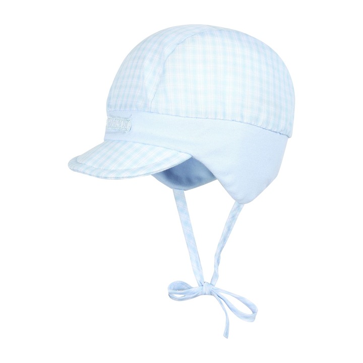 Gyerek csúcsos sapka, kék kockás minta, 100% pamut, kényelmes