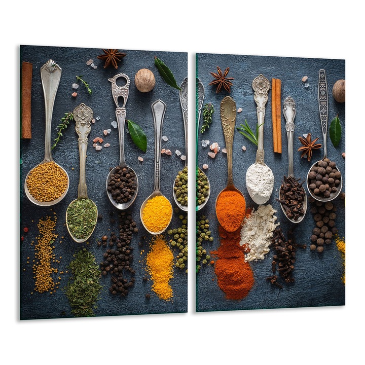 Edzett üveglap, 2 darabos szett, 30x52cm, grafikus fűszeres dizájn, magas hőmérsékletnek ellenálló, könnyen tisztítható