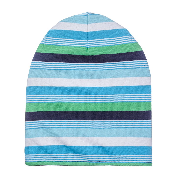 Gyerek sapka, bohém minta, csíkos, 92% pamut 8% elasztánnal, többszínű, enyhén hosszított szabású