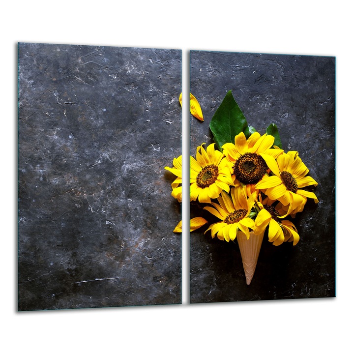 Placa de sticla pentru taiat 2x 30x52 cm, flori, pentru bucatarii electrice si gaz, antiderapanta