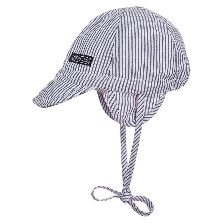 Húzózsinóros sapka, szürke, csíkos, 100% pamut, gyereknek