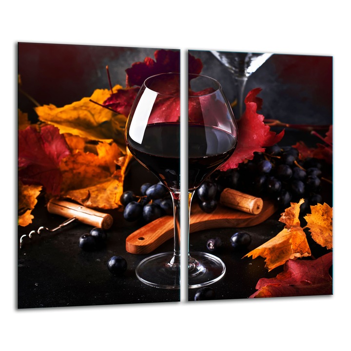 Edzett üvegtányér, 2 darabos szett, 30x52cm, boros grafikával, magas hőmérsékletnek ellenálló, könnyen tisztítható