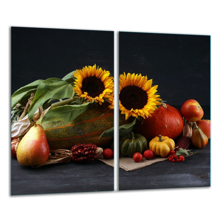 Placa de sticla pentru taiat, 2x 30x52 cm, flori, tocatoare de bucatarie