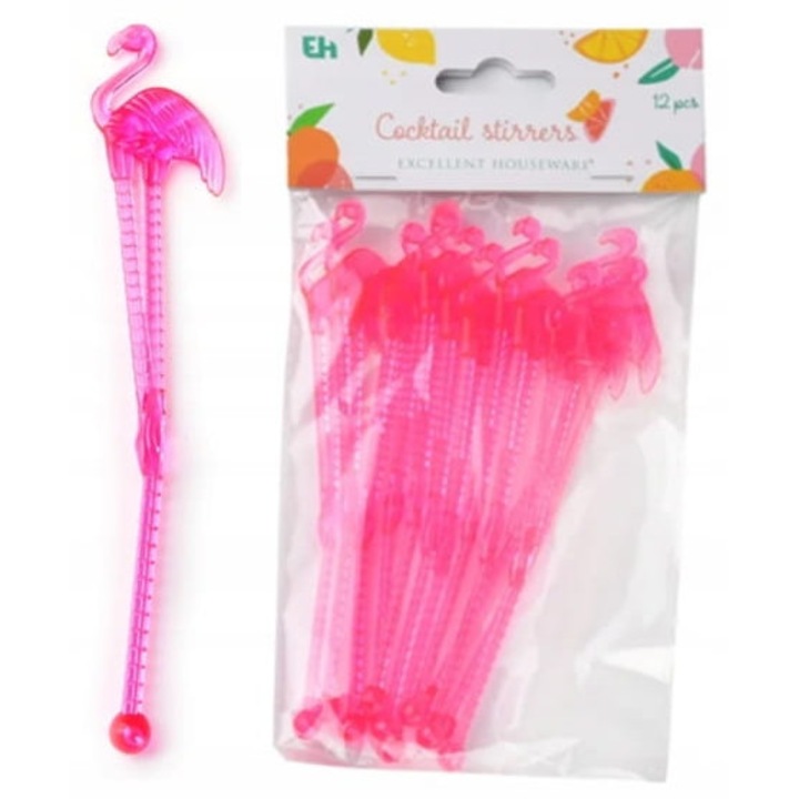 Set 12 decoratiuni colorate pentru cocktailuri, 24cm, reutilizabile, diverse modele