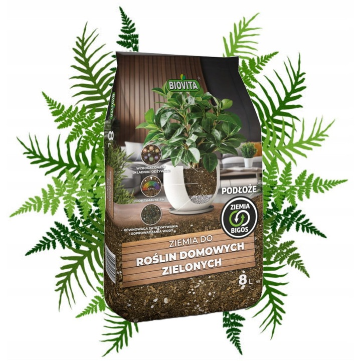 Pamant pentru plante verzi, Biovita, 8L, usor si permeabil, cu ingrasamant